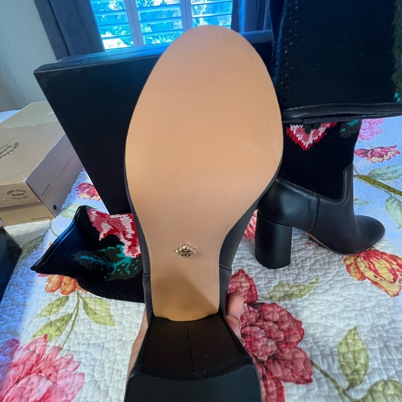 Nanette Lepore Black Leather Floral Knit Boots - Picture 6 of 11